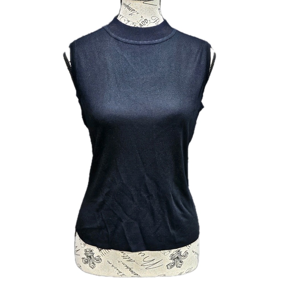 Ming Wang Mock Neck Sleeveless Knit Top Women S Navy Modest Career Sophisticated